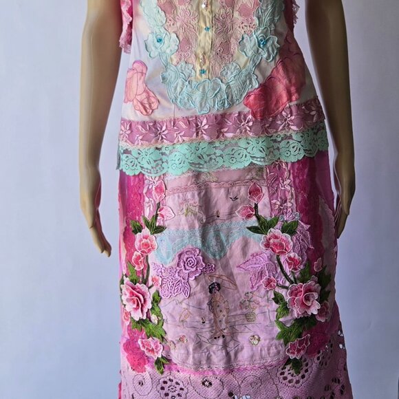 Romantic Vintage-Inspired Cherry Blossom Pink Skirt Embroidered Rose Skirt Retro - Picture 4 of 16